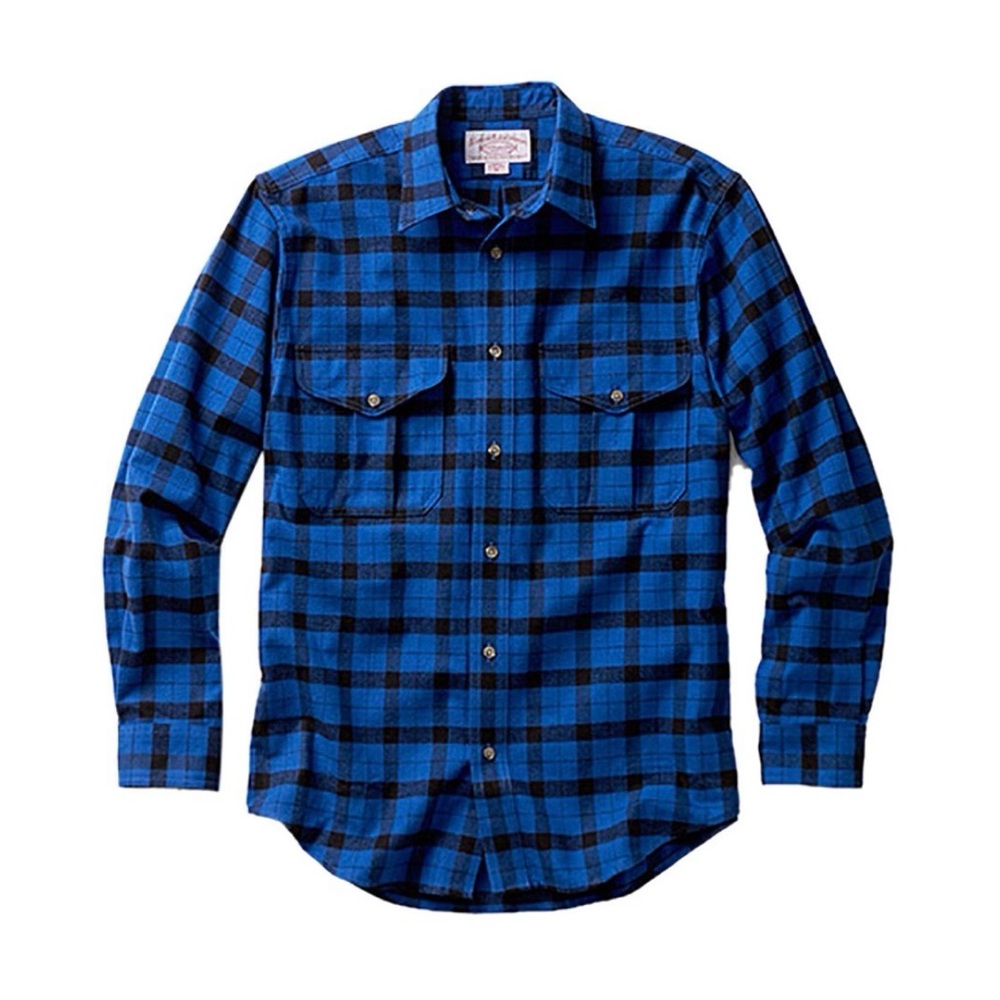 Filson Blue and Black Plaid Button-Down Shirt with Chest Pockets